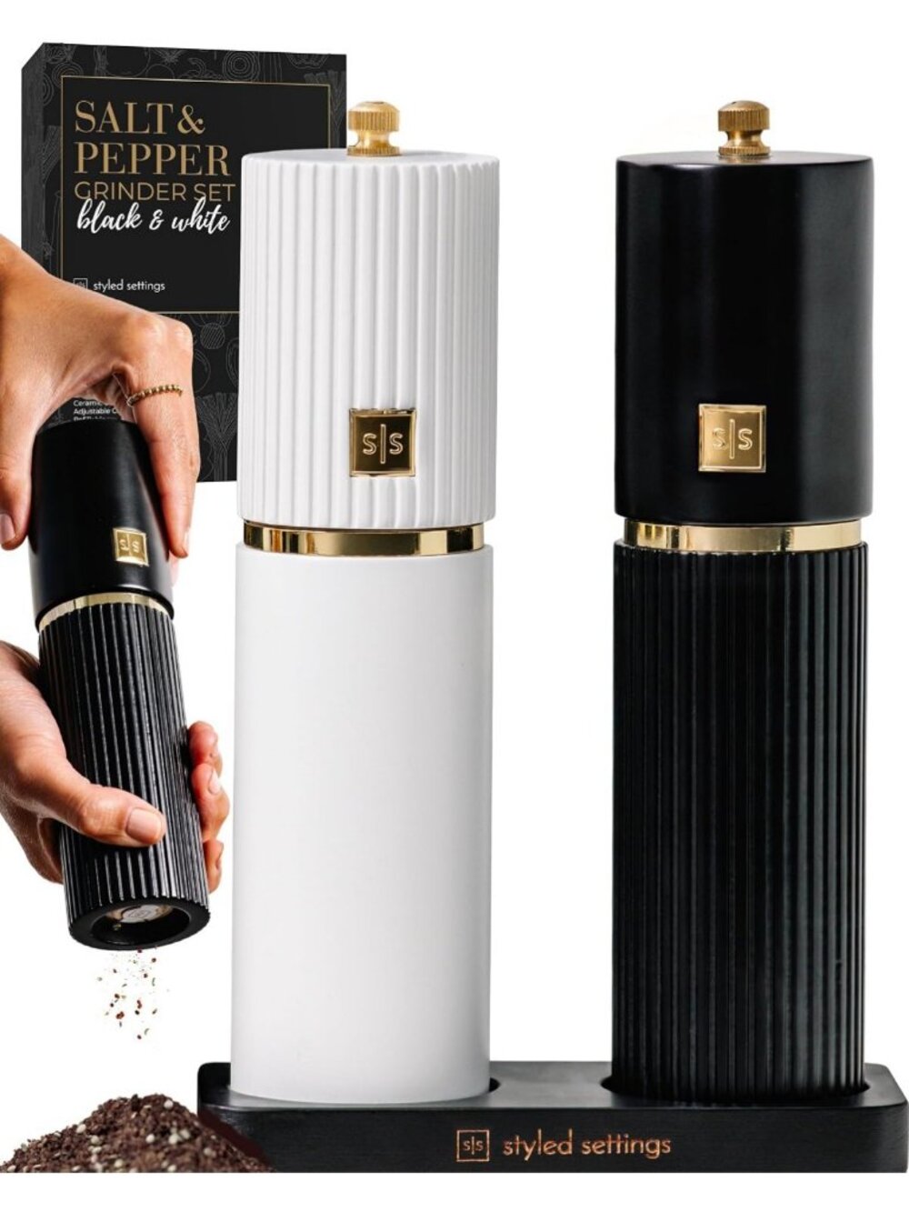 Elegant Wooden Salt & Pepper Grinder Set - Refillable Manual Mills with
